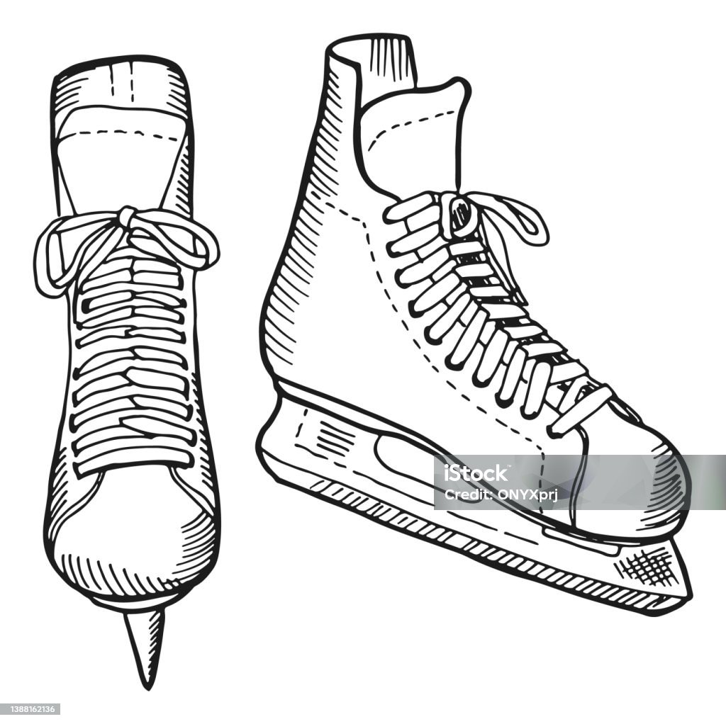 Ice Boot Drawing Ice Skates Drawing Boots With Sharp Blades In Hand Drawn Style Stock ...