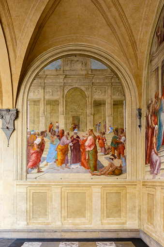 Colorful mural inside of the Basilica della Santissima Annunziata is a Renaissance-style, Catholic minor basilica in Florence, region of Tuscany, Italy