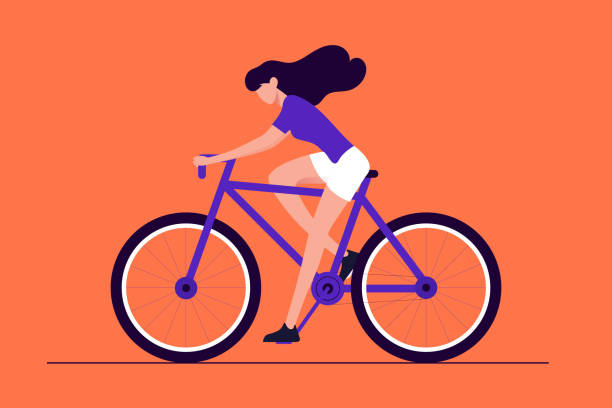 bildbanksillustrationer, clip art samt tecknat material och ikoner med young girl cycling concept vector illustration - bicycle