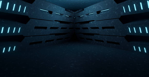 istock Computerized Inter Galactic Huge Virtual Showroom Club Hallway Night Blush Blue Illustrative Banner Background Wallpaper 3D Rendering 1388165855