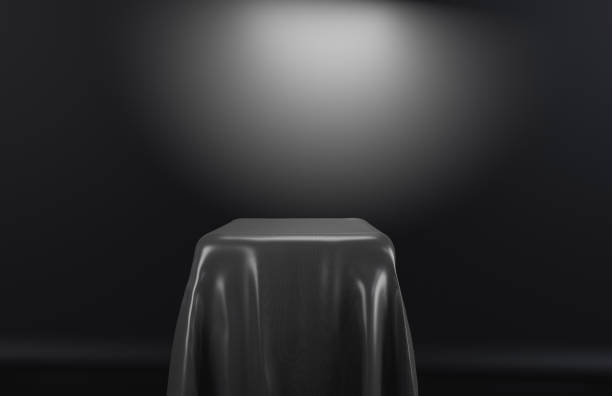 istock Luxurious Empty Stage With Fabric Silver Gray Colors Illustrative Product Background 1388166065