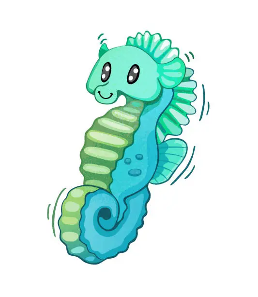 Vector illustration of Cute Cartoon Sea horse Vector Illustration, Animal Mascot Character