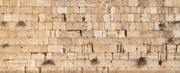 The Western wall, Kotel Wailing wall, holy place. No people. Temple mount, old city of Jerusalem, Israel. The Western wall, Kotel Wailing wall, holy place. No people. Temple mount, old city of Jerusalem, Israel. Ancient brick wall texture panoramic view. wailing wall stock pictures, royalty-free photos & images
