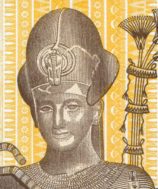 Photo of Ancient Egyptian Pharaohs Ramesses II Portrait Pattern Design on 50 Piastres Egyptian Banknotes