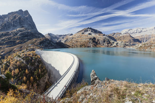 Emosson dam in autumn, Valais (Wallis), Switzerland stock photo