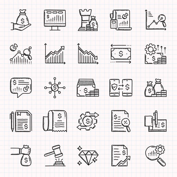 Finance Related Hand Drawn Icons Set, Doodle Style Vector Illustration Finance Related Hand Drawn Icons Set, Doodle Style Vector Illustration tax drawings stock illustrations