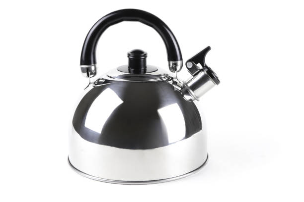 istock A steel kettle isolated on a white background. A Grey metal kettle 1388174187