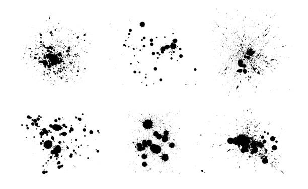 Black ink splatter. Vector watercolor paint brush texture. Ink splash and stain set Black ink splatter isolated on white background. Vector watercolor paint brush texture. Ink splash and stain set. Grunge spray drop spatter, dirty blot splatters and splat. Abstract splash blobs pareidolia stock illustrations