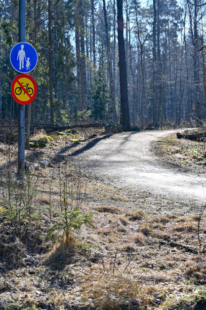 istock walking path with signs for walking and forbidden to cykle 1388176535