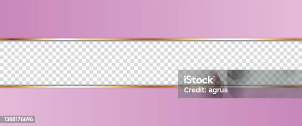 Long Purple Ribbon Banner With Gold Frame With Transparent Place Vector