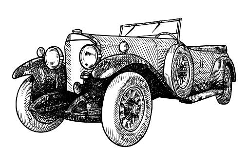 Old style illustration of an old convertible car