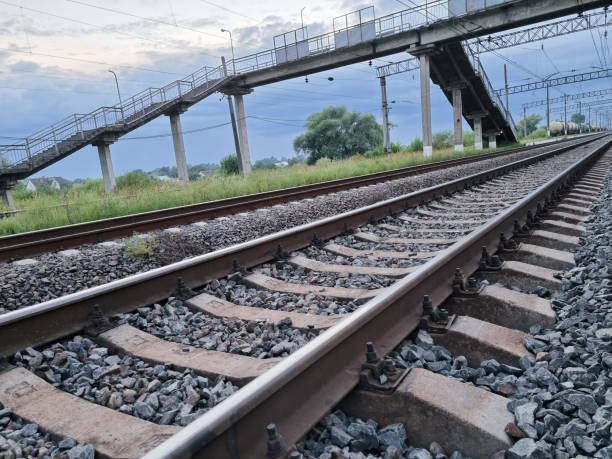 istock Railroad straight track. 1388181379
