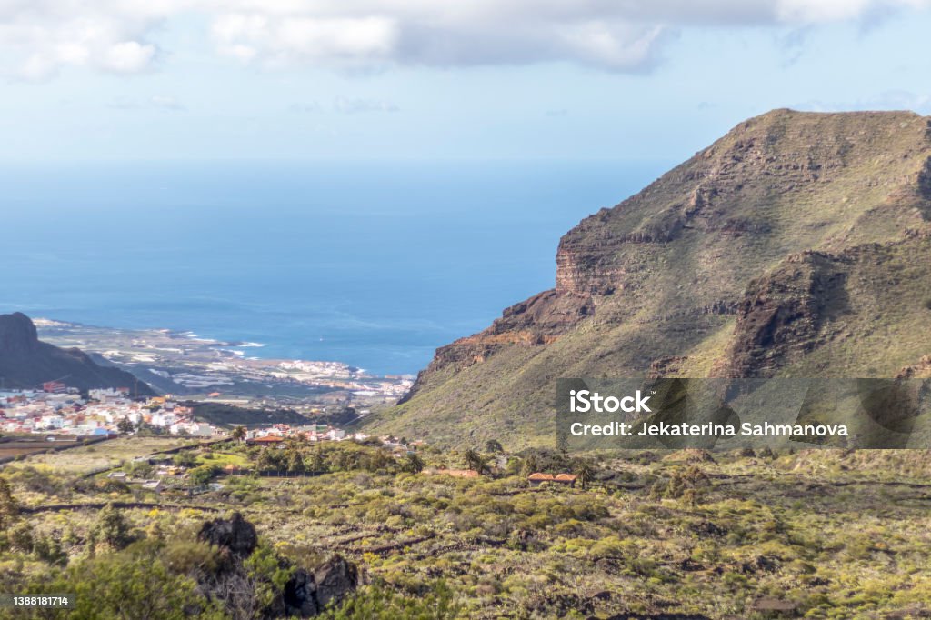Barranco Seco gorge landscape with steep green slopes, Tenerife, Canary islands, Spain Barranco Seco gorge landscape with steep slopes, Tenerife, Canary islands, Spain Atlantic Ocean Stock Photo