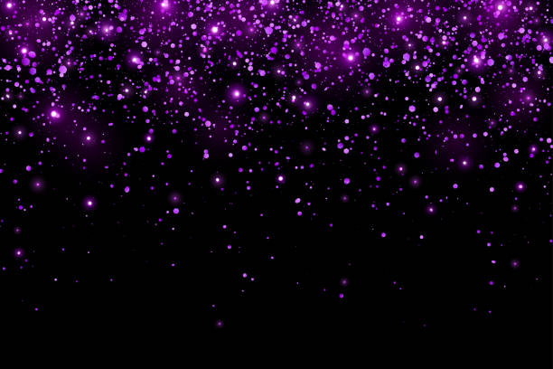istock Purple holiday glitter confetti with glow lights on black background. Vector 1388181758
