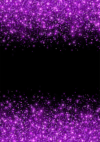 Holiday flyer purple border glitter on black background. Vector illustration