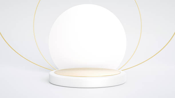 Modern, Trendy White And Golden Round Pedestal Background For Product Promotion - 3D Illustration Abstract, Minimal, Modern, Trendy Empty Space White And Golden Round Pedestal Background For Product Promotion. winners podium photos stock pictures, royalty-free photos & images