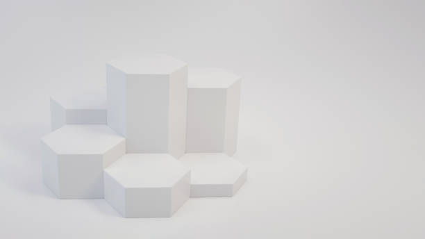 istock Modern White Hexagonal Pedestals Background - 3D Illustration 1388183474