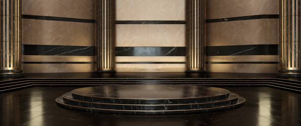 istock Golden And Black Marble Classic, Luxury Columns. Pillar Background - 3D Illustration 1388183546
