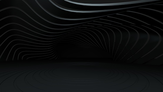 Moderno, abstracto, negro ondulado espacio vacío fondo de pedestal redondo. Black Friday - Ilustración 3D photo