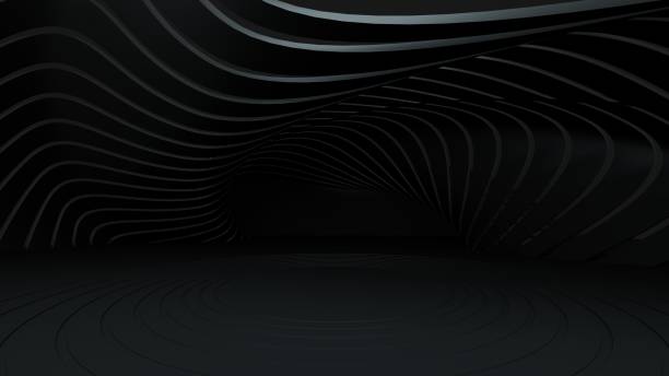 Modern, Abstract, Wavy Black Empty Space Round Pedestal Background. Black Friday - 3D Illustration