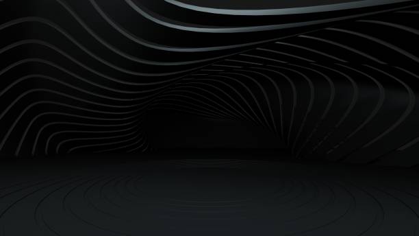 modern, abstract, wavy black empty space round pedestal background. black friday - 3d illustration - fundo preto imagens e fotografias de stock