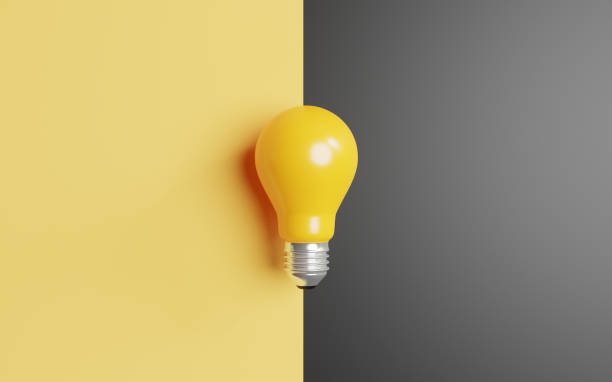 istock Yellow lightbulb on yellow and black background for smart creative logical thinking idea to solution and innovation concept by  3d render. 1388184881