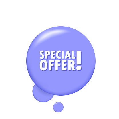 Special offer. Banner with 3D speech bubble with special offer text. Vector EPS 10. Isolated on white background.