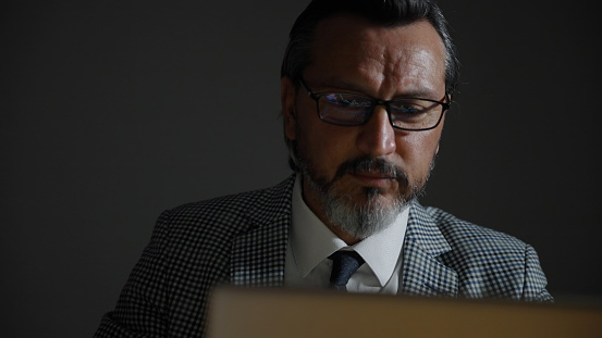 Mature businessman using a laptop.
