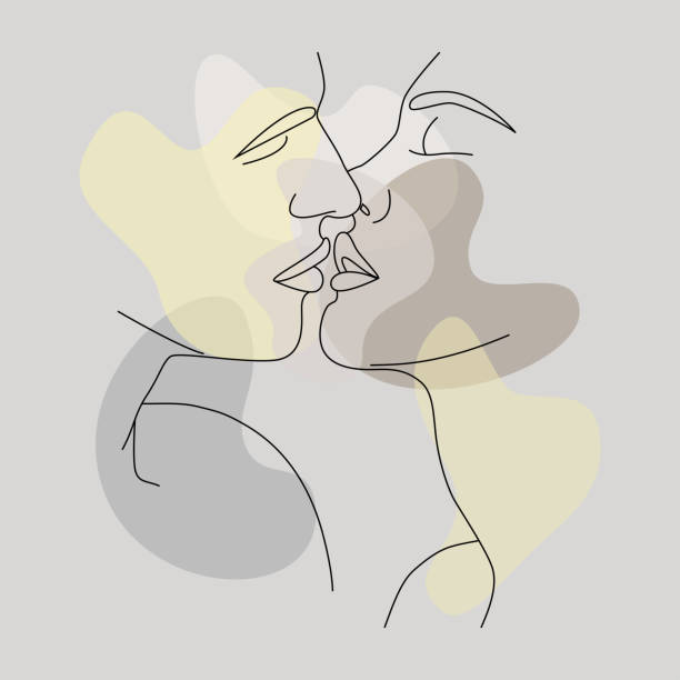 illustrazioni stock, clip art, cartoni animati e icone di tendenza di un bacio. il viso è una linea. coppia che si bacia. - couple kiss