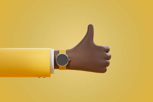 istock Black cartoon hand with thumb up on bright background 1388188160