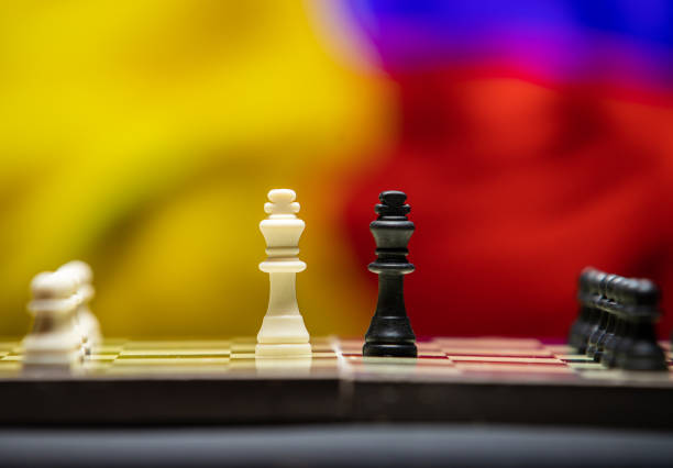 istock War between Russia and Ukraine, conceptual image of war using chess board, pieces and national flags on the background. Ukrainian & Russian crisis, political conflict. Stop the war 2022 1388189095