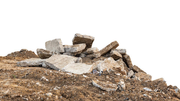 istock Low View Isolate Debris of large concrete blocks are piled up on the mounds. 1388189125
