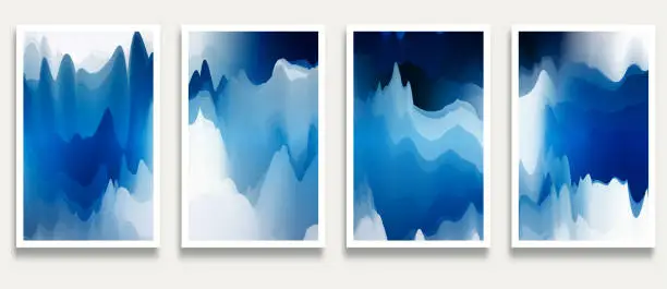 Vector illustration of Vector Gradient Blue Fluidity Mountain Chinese Watercolors Ink Wash Painting Scene Pattern Banner Card Design Element,Illustration Abstract Backgrounds Collection
