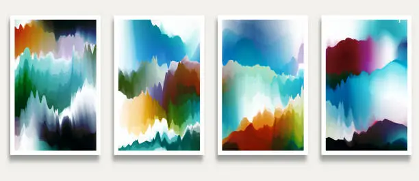 Vector illustration of Vector Gradient Fluidity Mountain Watercolors Ink Wash Painting Scene Pattern Banner Card Design Element,Illustration Abstract Backgrounds Collection