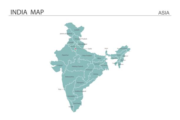 illustrations, cliparts, dessins animés et icônes de illustration vectorielle de la carte de l’inde sur fond blanc. carte ont toutes les provinces et marquent la capitale de l’inde. - india
