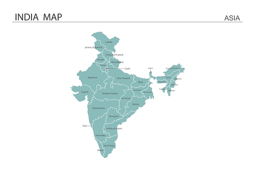 India map vector illustration on white background. Map have all province and mark the capital city of India.