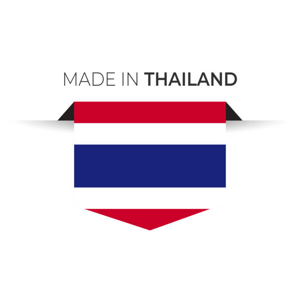 Made in the Thailand label, product emblem. White isolated background Country - Geographic Area, Thailand, Turkey - Country, Flag, Individuality thailand flag round stock illustrations