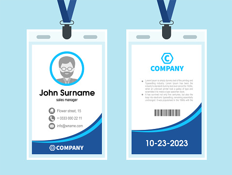 blue Employee ID Card. Design Template identity Card for conference. Vector badge.