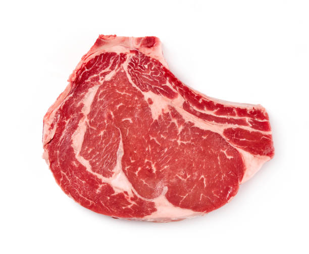白い背景にトマホークステーキ - veal meat raw steak ストックフォトと画像