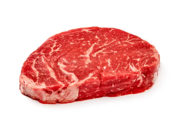 Rib eye steak on white background