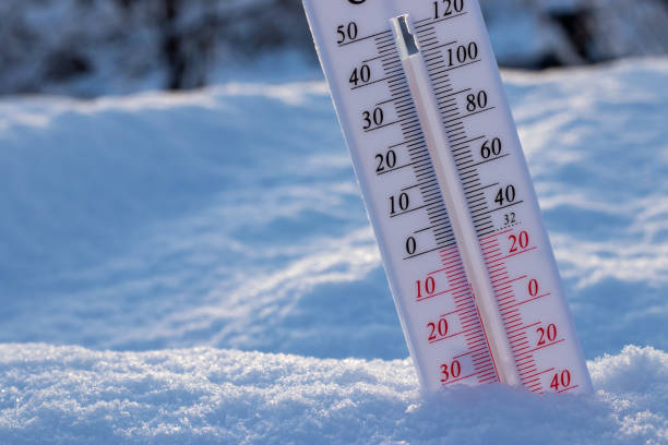 istock Thermometer in the snow. Extreme cold temperature at winter 1388204236