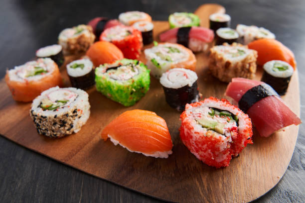 istock Variety of sushi freshly prepared 1388209002