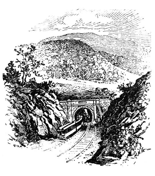 antike illustration von usa, massachusetts wahrzeichen und unternehmen: hoosac mountain, hoosac tunnel - hoosac stock-grafiken, -clipart, -cartoons und -symbole