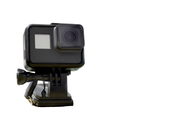 istock Action camera in mount stand clipping cramp on table 1388210049