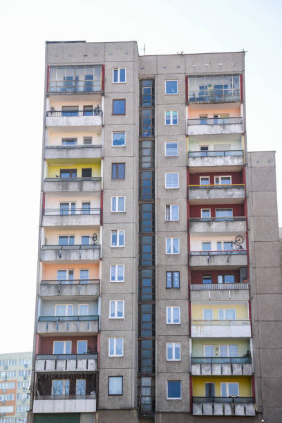 Germany, Berlin, Schöneberg, July 07, 2024 - Apartment building with satellite dishes
