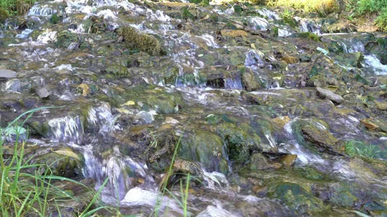 Slavonic Springs in Izborsk, Pskov region, Russia,Picturesque landscape with twelve underground pure Slavonic springs flowing down rocky mountain , Another name is 12 holy apostles