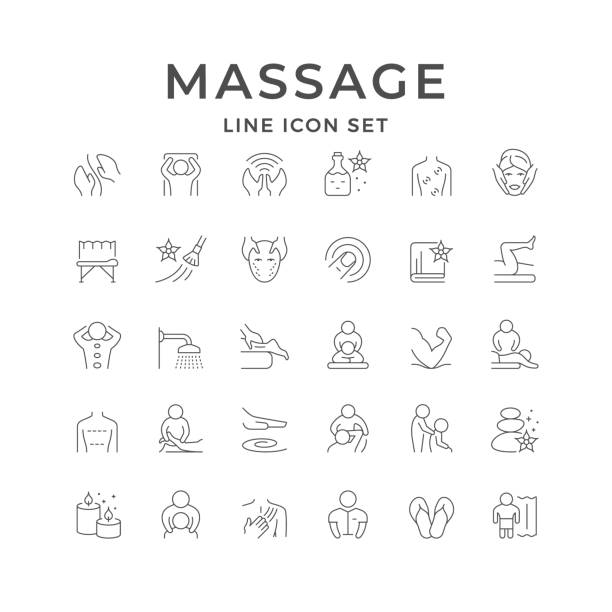 bildbanksillustrationer, clip art samt tecknat material och ikoner med set line icons of massage - massage