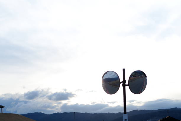 Curved mirror and sunset sky