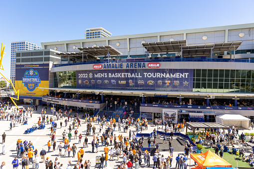 Tampa, FL - March 13, 2022 - Fans outside Amalie Arena for the 2022 SEC Men's Basketball Tournament