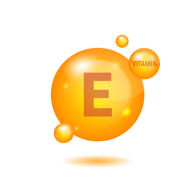 Vitamin E gold shining icon. Ascorbic acid. Shining golden substance drop. Nutrition skin care. Vector vector art illustration